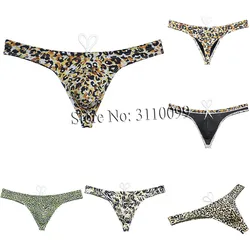 Men's Leopard Swimwear Ice Silk Lining Thong Bikini Swimsuit Surfing Pants Swim Beachwear