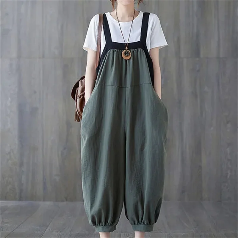 

Casual Rompers for Women 2025 New Summer Large Size Korean Loose Jumpsuit Pants Solid Ladies Suspender Overalls L-5XL