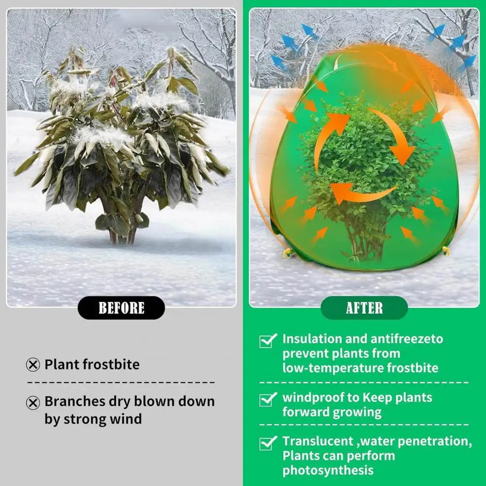 Pop-up Greenhouse Tent Freeze Protection Plant Cover Tent with Zipper Window Winter Shrub Frost Guard Warm Outdoor Fruit Tree