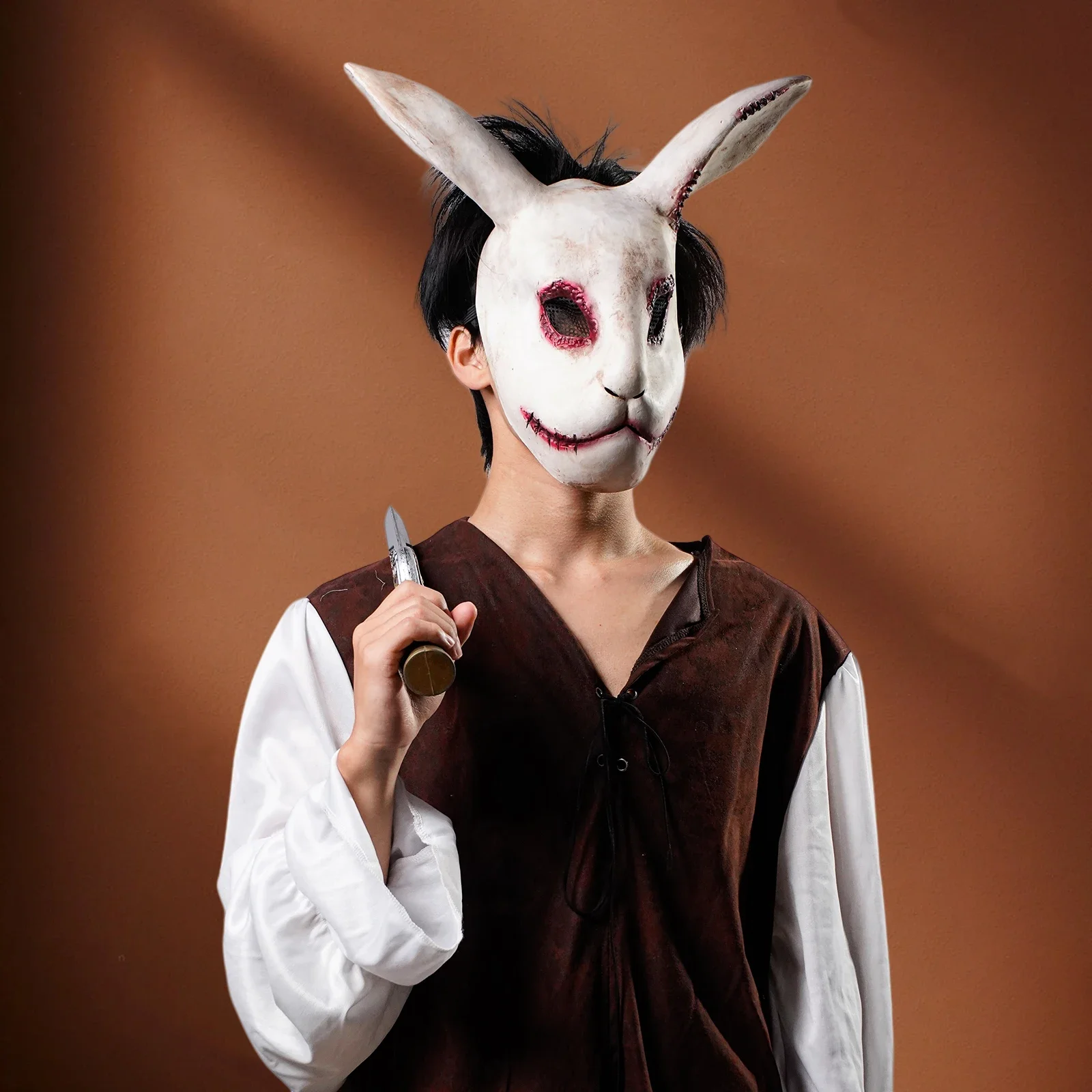 

2025halloweenMasque de lapin effrayant, 1 pièce, Costume d'halloween, masque en Latex, déguisement de fête de vacances