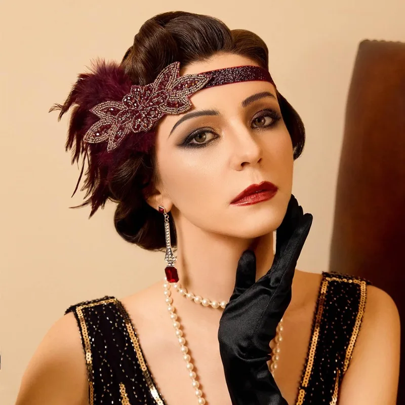 

1920s Masquerade Black Feather Headdress Women's Western Gatsby Party Feather Headband Set