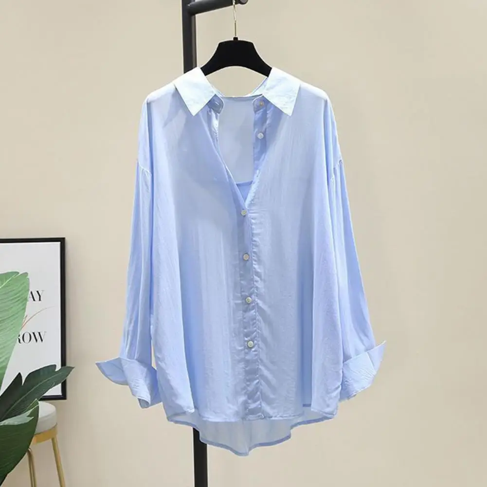 

Women Lapel Shirt Casual Button-up Blouse Stylish Women's Sun Protection Shirt with Long Sleeves Loose for Spring for Commuting