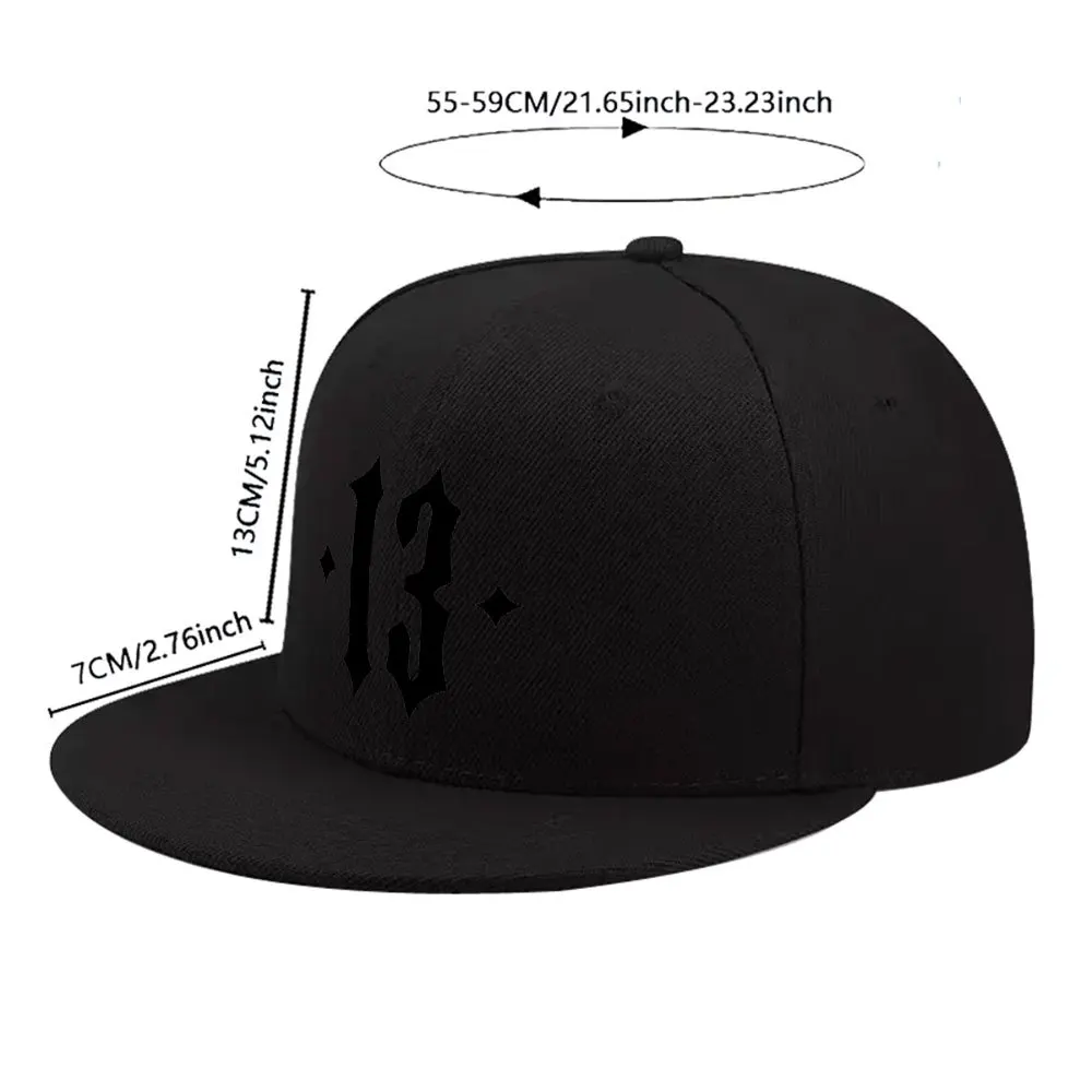 New Gothic Body Number 13 Unisex All-Match Flat Brim Baseball Cap, Hip-Hop Hat Cap, Suitable for Short Trips, Home Daily Matchin