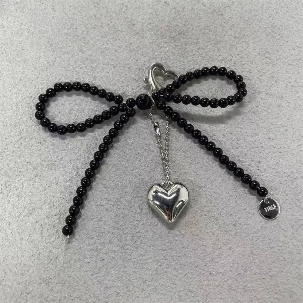 Korean Pearl Bow Heart Keychain Bag Pendant Pearl Decoration for Bags and Phones Creative Keyring Gift Charm Backpack Pendant