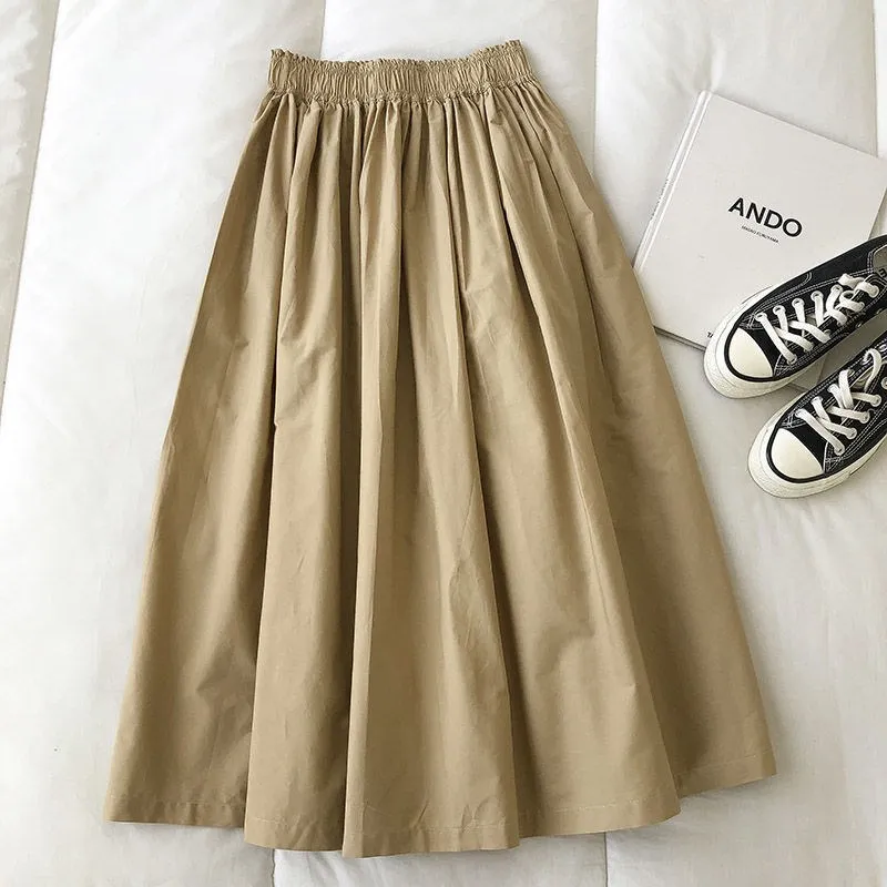 Pure Color Cotton Workwear Khaki Half Skirt Women's 2027Summer New Fashion Korean Style Versatile High-Waisted A-Line Skirt