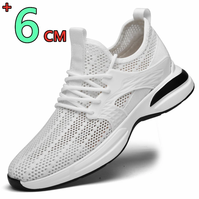 

Summer Hollow Out Breathable Elevator Shoes Men Chunky Lift Sneakers Height Increase 6cm Fashion Casual Comfortable Mesh Sports