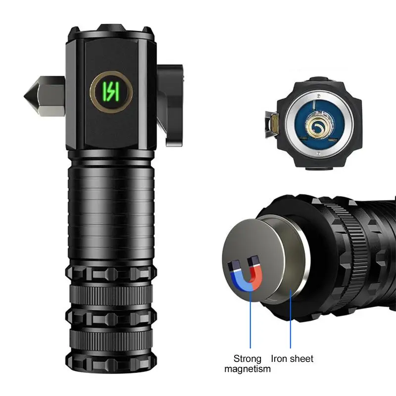 Pocket LED Flashlight Rechargeable Flashlight With Window Hammer Magnetic Flashlight Waterproof Flashlight Adjustable Brightness
