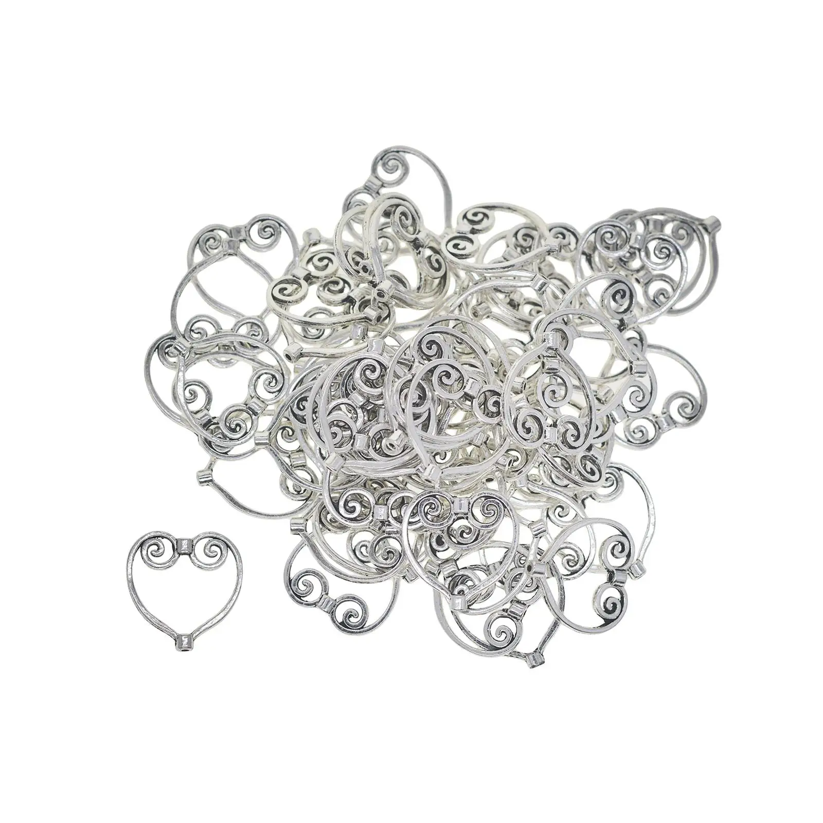 50Pcs Lovely Heart Beads Charms Vintage Alloy Pendants Mini Loose Spacer Beads
