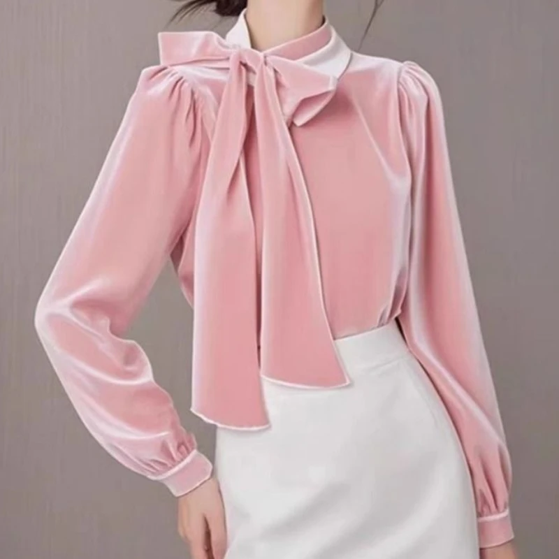 

Бархатный женский топ с узлом, уникальный красивый высококачественный базовый слой, корейский свободный крой TT431