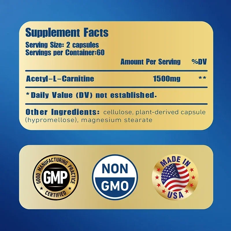 خلات L-Carnitine - إنتاج الطاقة الطبيعية، زيادة أداء الجسم، تعزيز عملية التمثيل الغذائي، يدعم الذاكرة والتركيز