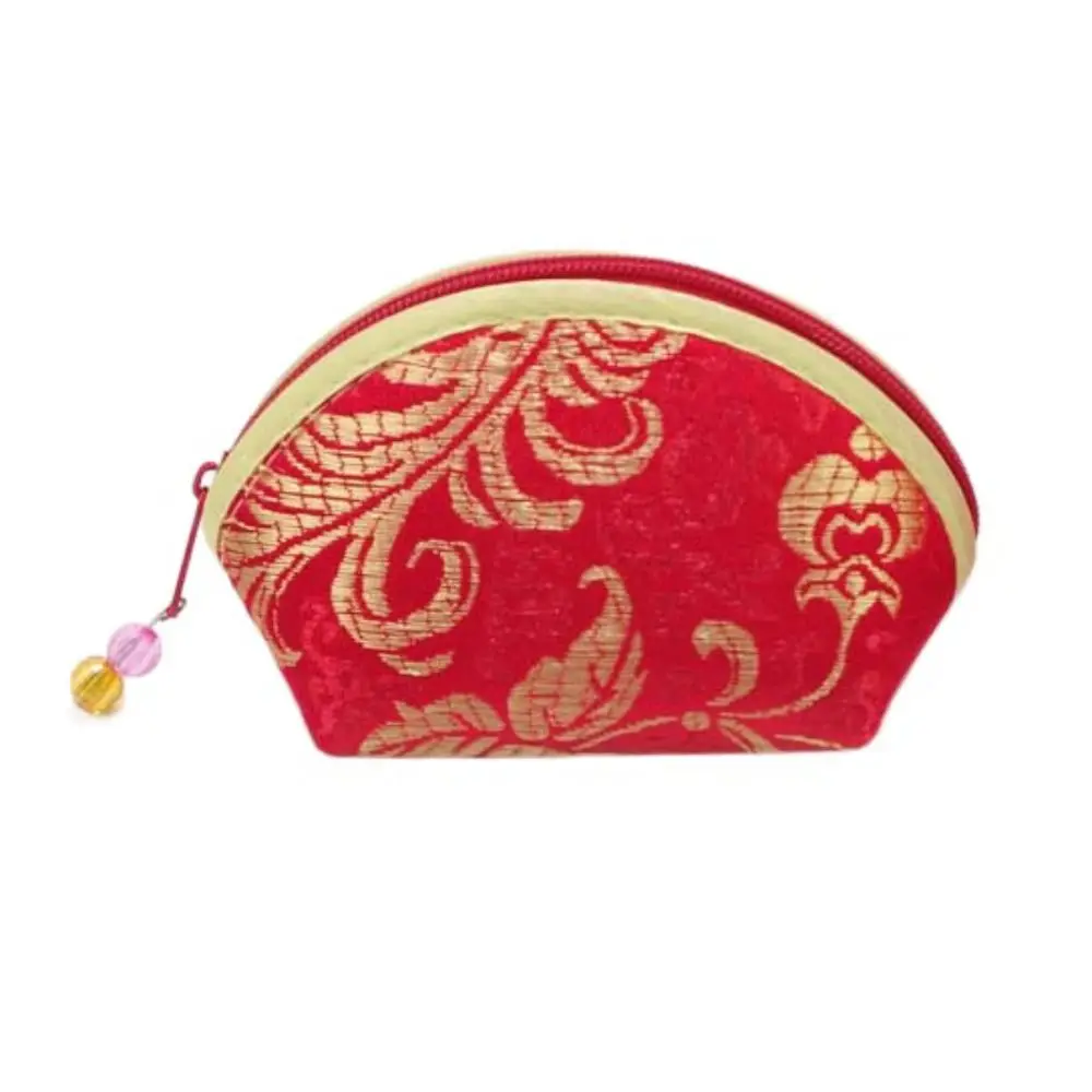 Chinese Style Multi Color Embroidery Auspicious Cloud Flower Cloth Wallet Gift Shell Coin Pouch Jewelry Storage Bag