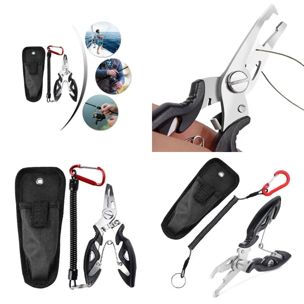 

652F Fishing Pliers Fish Gripper Fish Lip Gripper Line Cutter Hook Remover with Storage Bag and Lanyard Split Rings Pliers