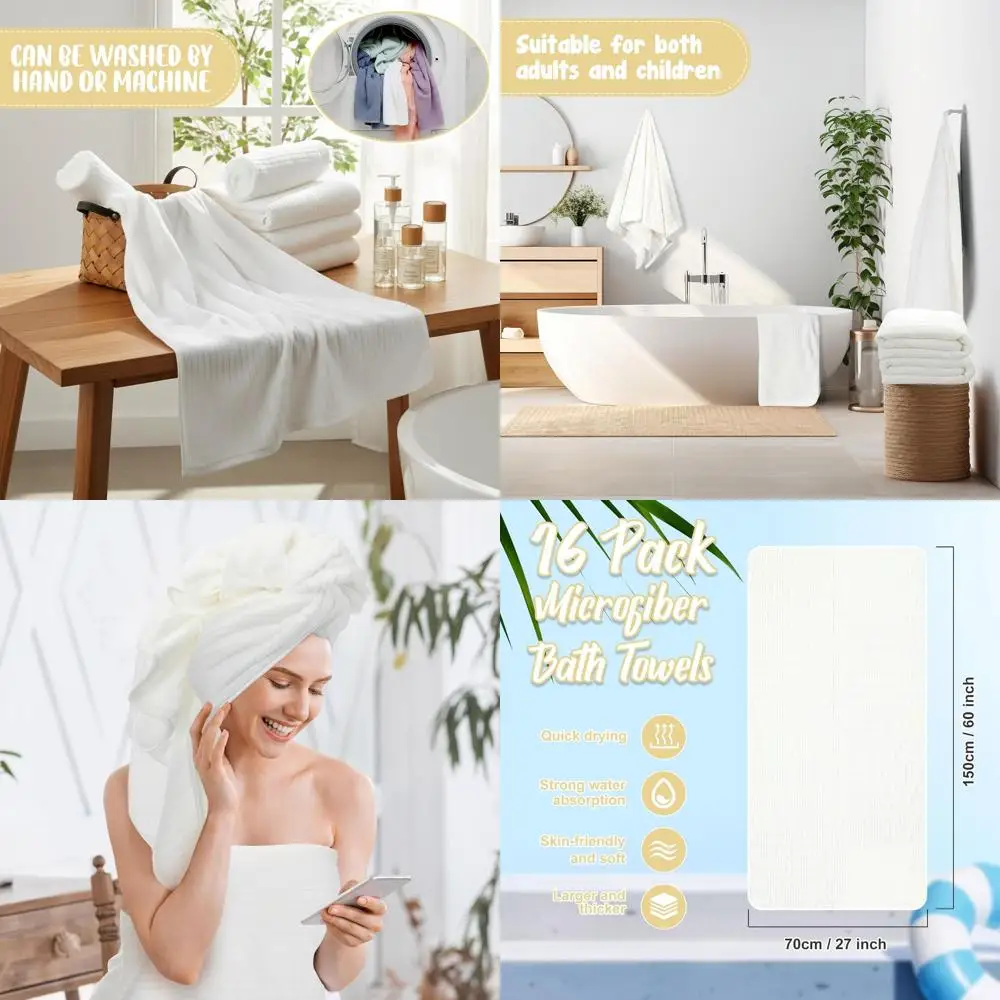 

Oversized 27x60 Microfiber Bath Towels Set of 16, Highly Absorbent, Soft for Shower, Beach, Gym