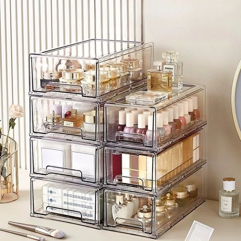 Makeup Storage Box Cosmetic Organizer Box Large Capacity Dustproof Desktop Drawer Make Up Jewelry Lipstick Transparent Boxes