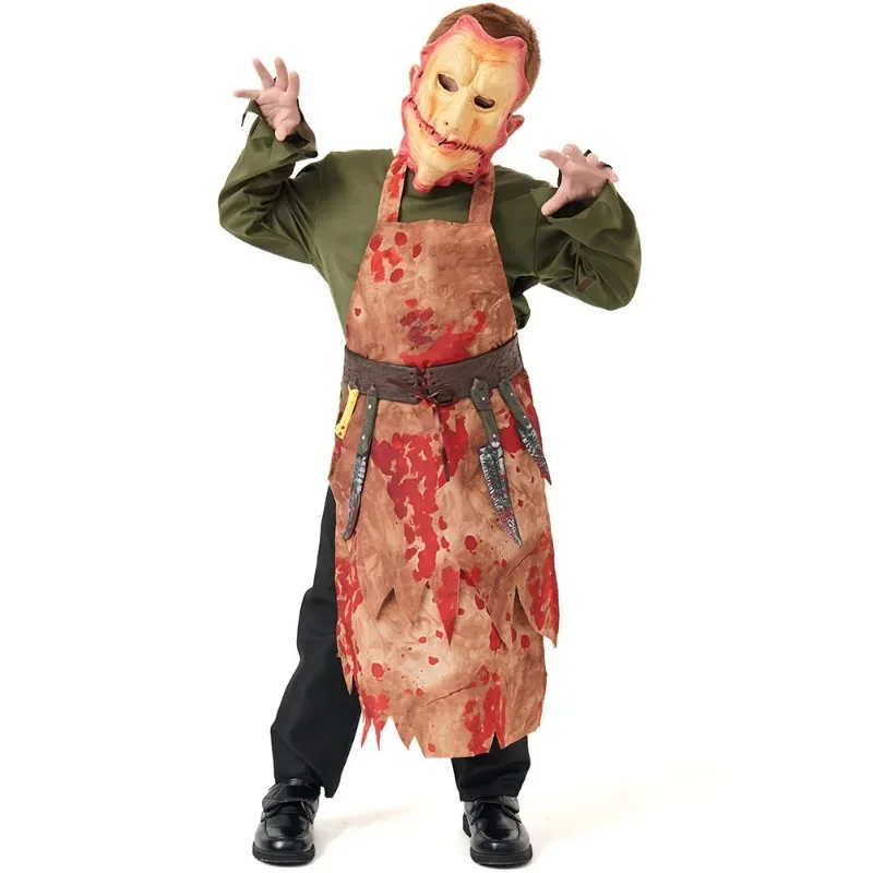 New Scary Bloody Zombie Stage Performance Butcher Costume Boys Halloween Costumes for Kids Child with Mask Tween Teens