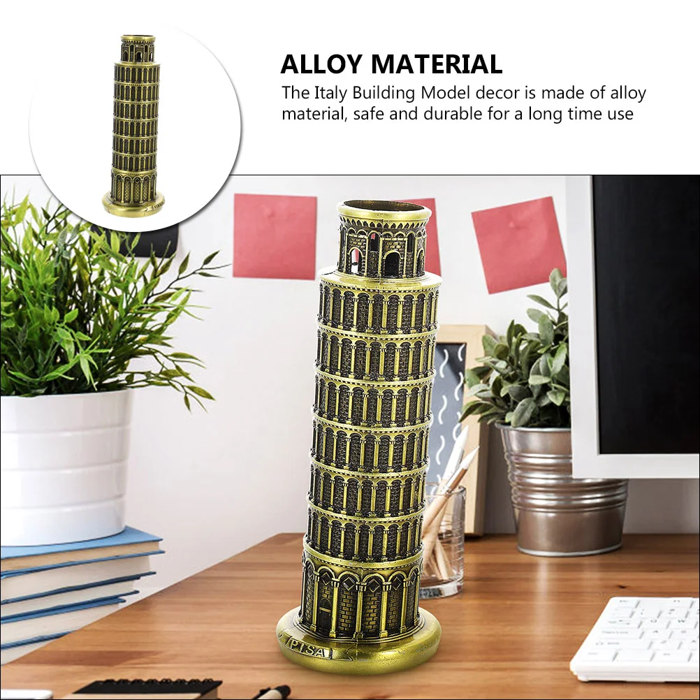 Leaning Tower of Pisa Model Italian Building Decorative Architectural Metal Household Desktop Adornment Prop Alloy Statues