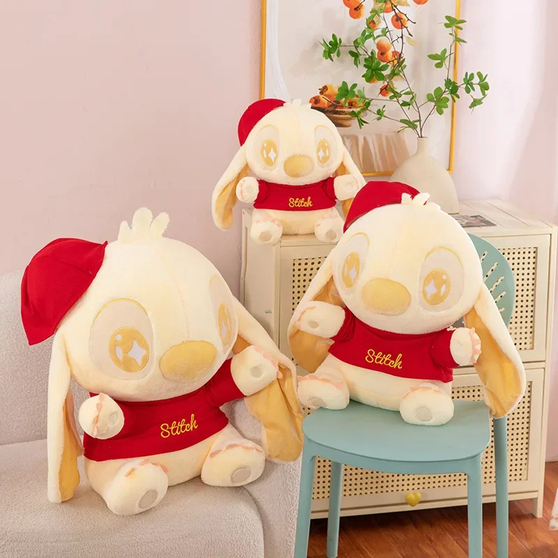 Juguete de peluche Disney Stitch Lilo & Stitch, Animal relleno de punto rojo dorado, almohada de Anime de dibujos animados, muñeca Kawaii suave para niños y coleccionistas