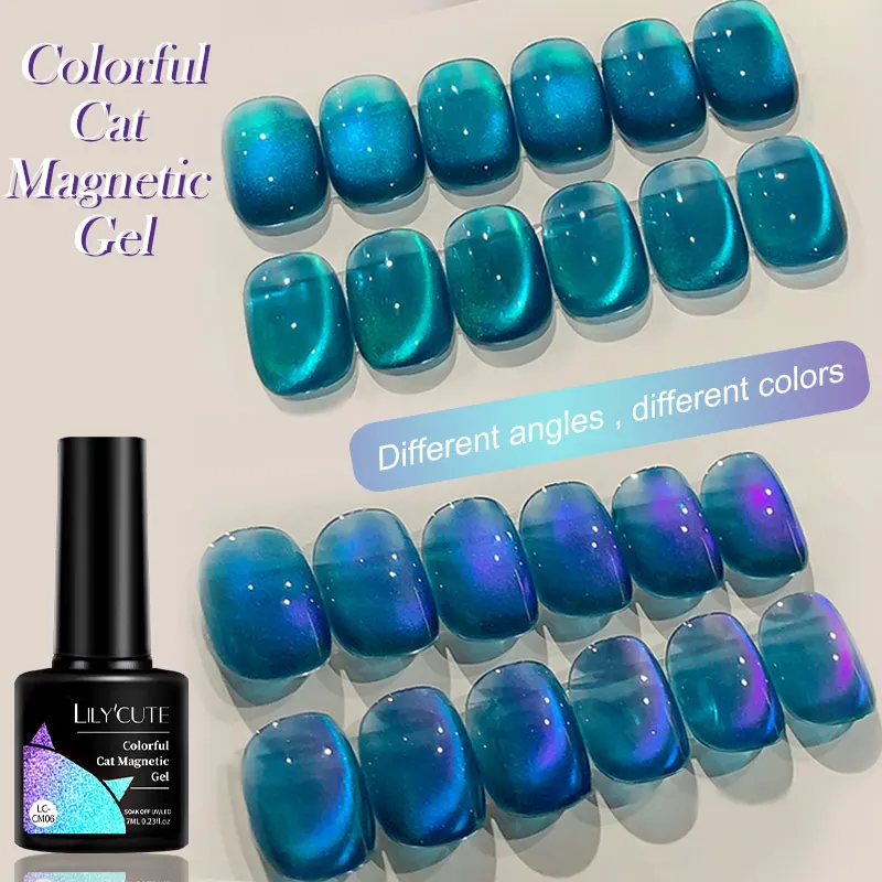 LILYCUTE 7ML Blue Cat Magnetic Gel Nail Polish Semi Permanent UV Magnet Gel Varnish Soak Off Sparkling Gel Polish Nail Art DIY