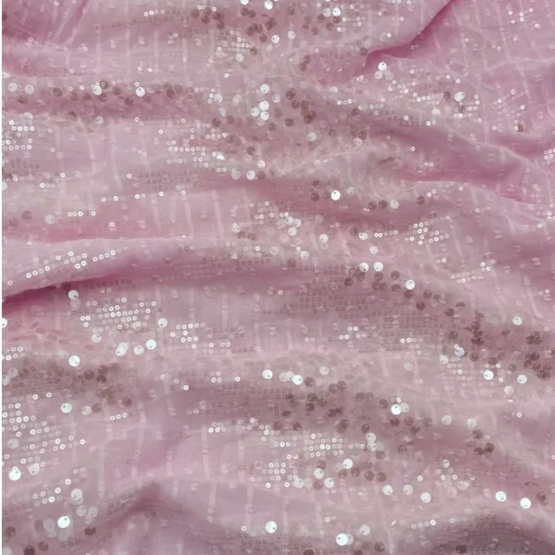 Summer new chiffon jacquard sequin fabric crystal slice fashion short sleeved dress curtain stage design DIY