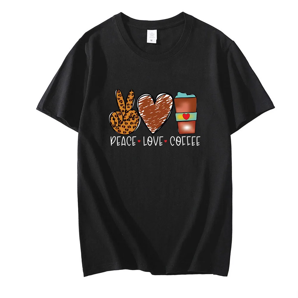 Peace Love Coffee T Shirt Short Sleeve Unisex Tee-shirt Cartoon Print Retro High Quality Tshirt for Spring/Summer Cotton Tops