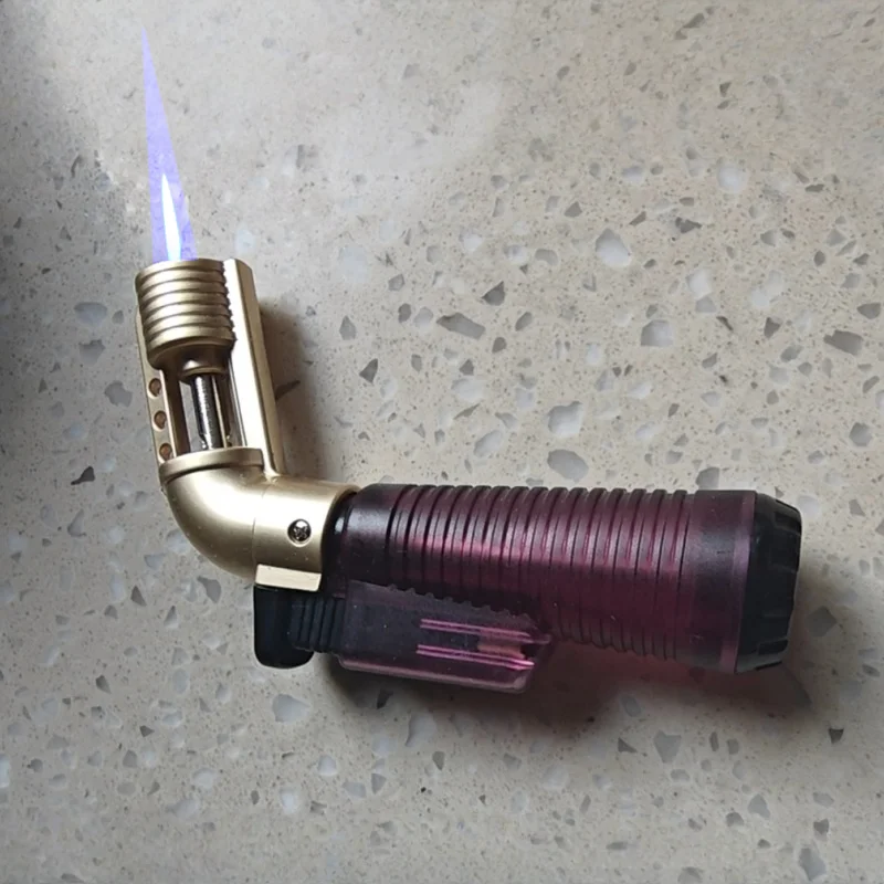 Metal Gun Tip Lighters Transparent Body Visible Gas Inflatable Lighter Portable Elbow Gun Lighter Ignition Gadgets
