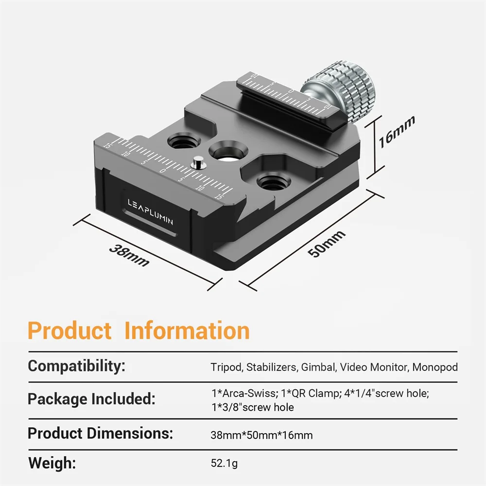 Universal Aluminium Arca Swiss Type Clamp with 3/8 & 1/4 Screw Quick Release Plate Arca QR Clamp for DSLR Tripods Ronin S/SC