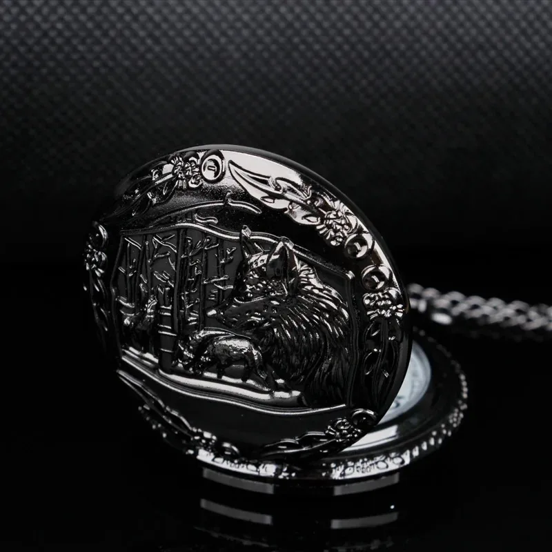 Steampunkowy Las Wilk Kwarcowy Naszyjnik Zegarki Kieszonkowe Arabskie Cyfry Tarcza Pełny Łowca Antyczny Łańcuszek Zegar Reloj De Bolsillo