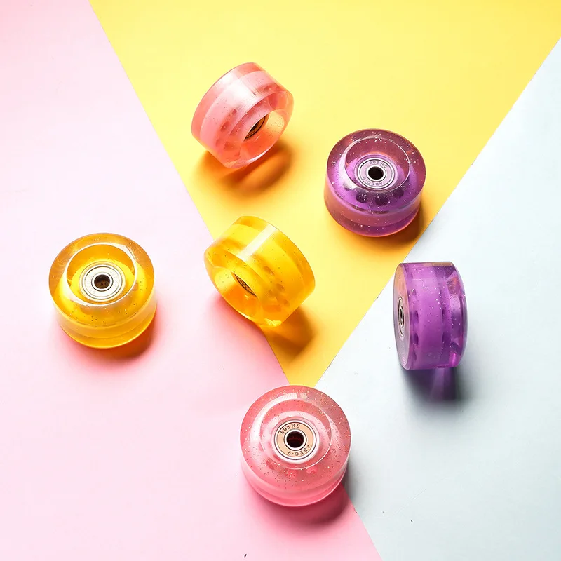 Двухрядные роликовые коньки, высокоэластичные колеса из искусственной кожи, четырехколесные роликовые коньки 82A, несветящиеся цветные прозрачные колеса с блестками