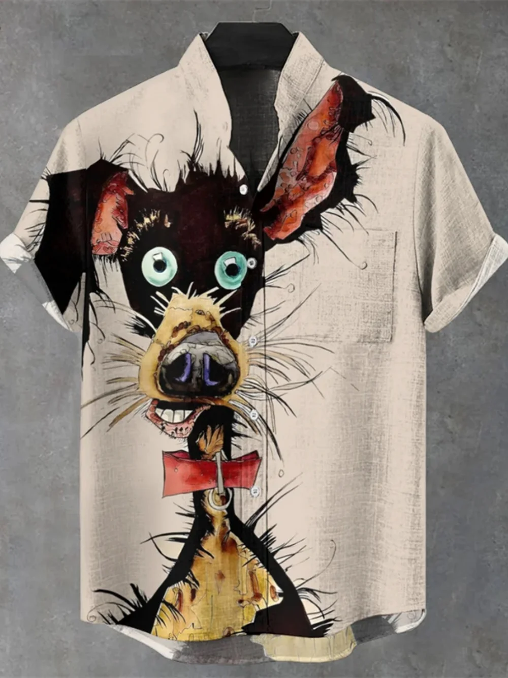 

Men's Animal 3D Abstract Printed Linen Shirt Short Sleeve Fashionable Stand up Collar Casual Breathable for Vacation Wedding