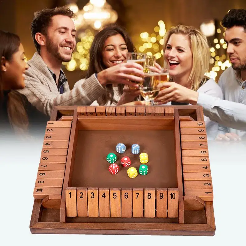 Juego de mesa cierra la caja, juego de mesa de dados de madera para 2-4 jugadores, juego de mesa cerrado, juego de dados para fiestas, juegos para beber en el Club