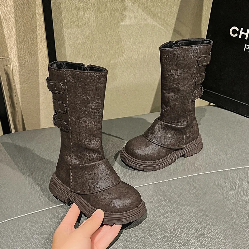 

Детские сапоги принцессы, осень-зима 2021, новые универсальные высокие сапоги для девочек, стильные детские высокие сапоги с боковой молнией, размеры 36–37 ярдов