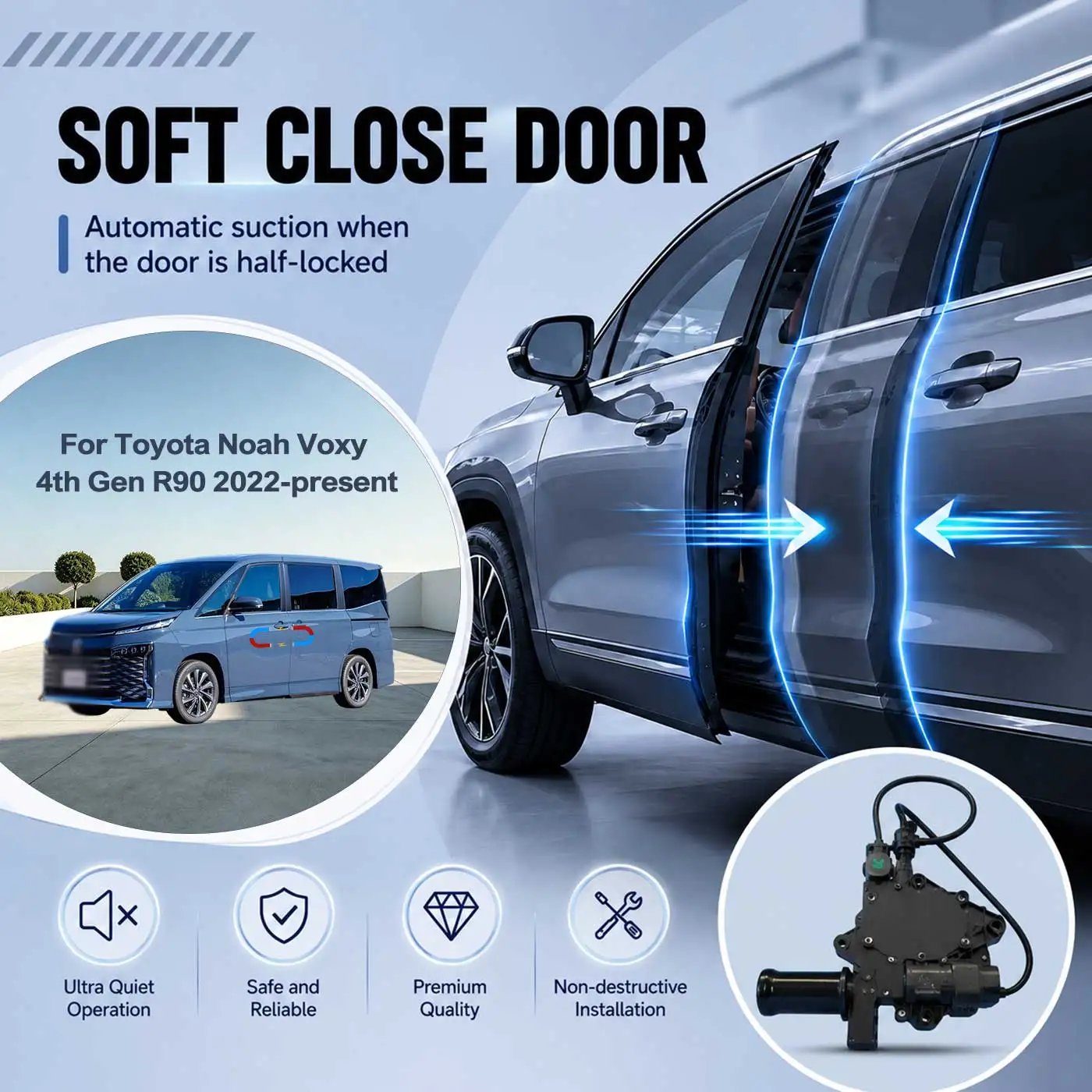 For Toyota Noah Voxy 4th Gen R90 2022-present Electric Soft Close Door Auto Pull-In Suction Lock Intelligent Silent Closer Kit