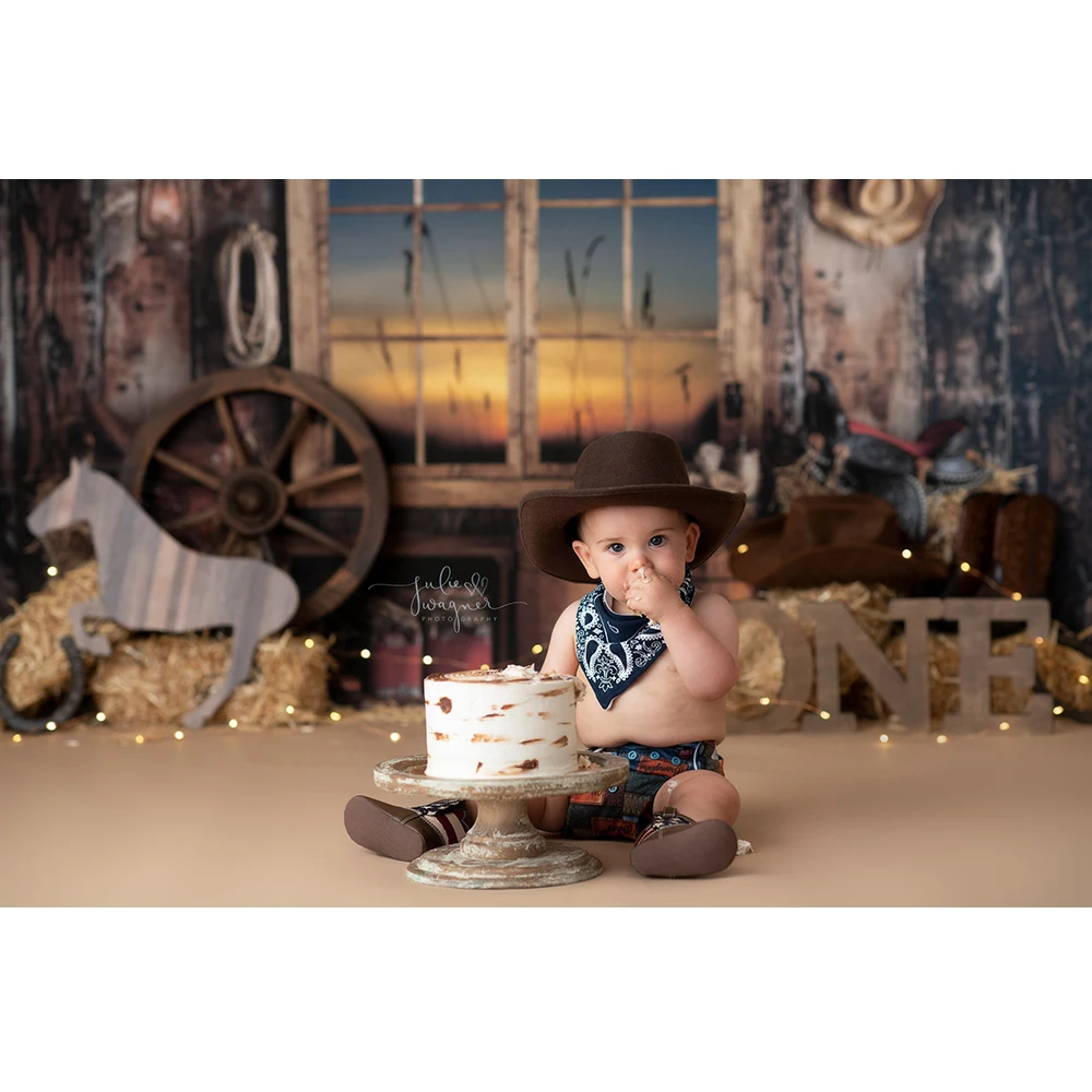 Buckin Bronco Farm Cowboy Photo Background Kids Birthday Cake Smash Photography Backdrop Retro Countryside Photo Studio Props