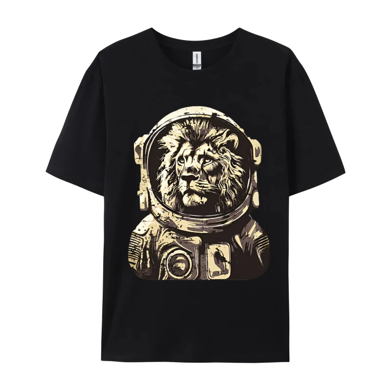 Lion Astronaut Vintage Space Travel S T-Shirts Men Hip Hop Casual Tee Shirts Brand Camisas Hombre Cartoon Harajuku T Shirt