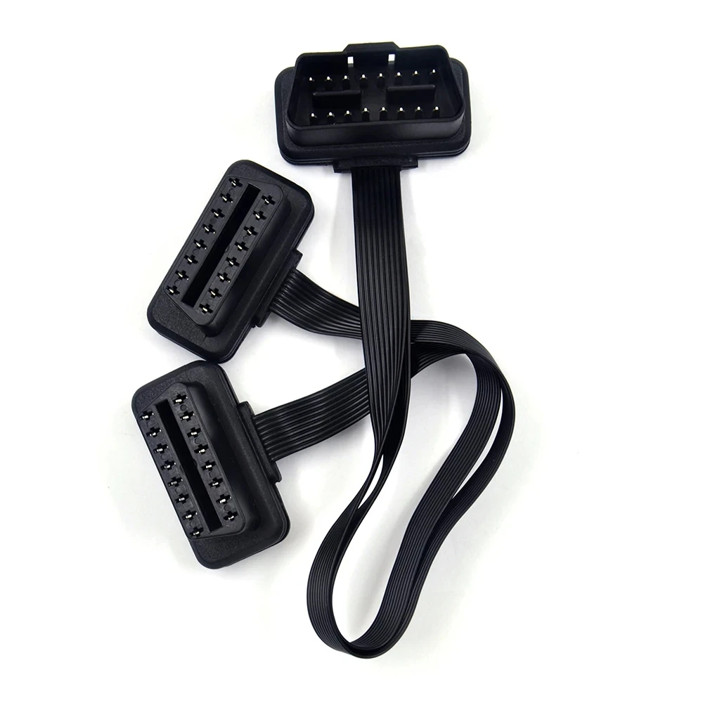 Flat+Thin 16Pin OBD2 Extender OBD2 16 Pin ELM327 Male To Dual Female Y Splitter Elbow OBDII Extension Connector Cable