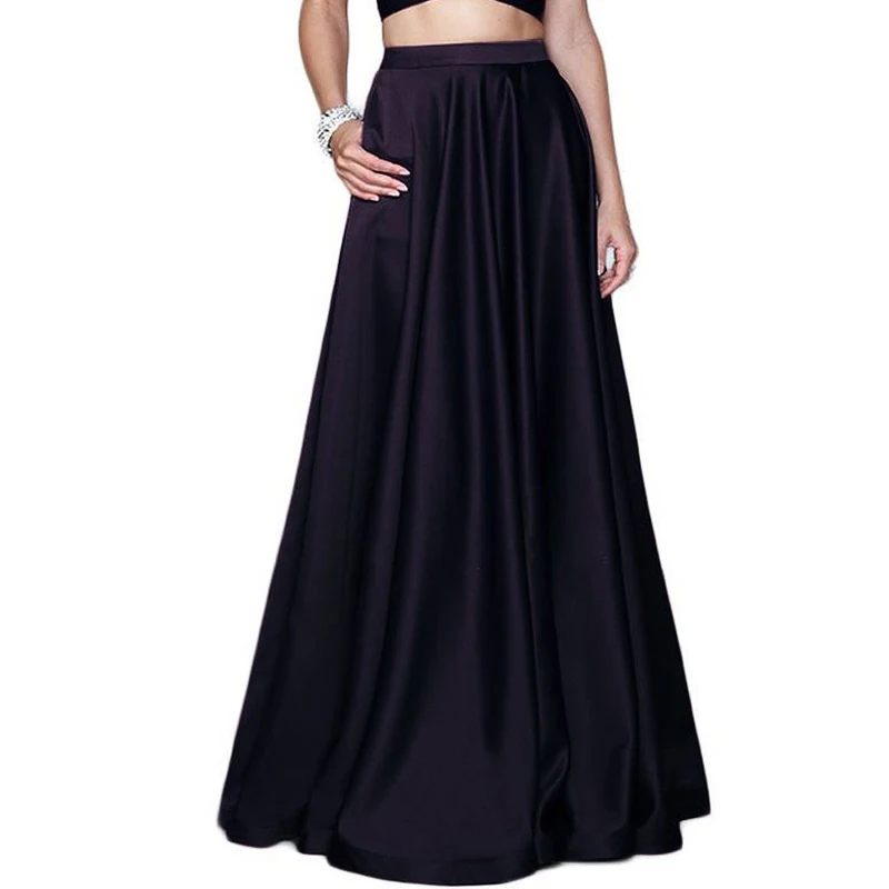 Jupe longue noire en satin avec poches pour fille, tenue de soirée, de Rh, de mariage