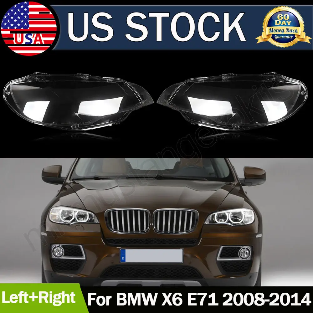 

Fit For 2008-2014 BMW X6 E71 Headlight Headlamp Clear Lens Cover Left+Right Pair