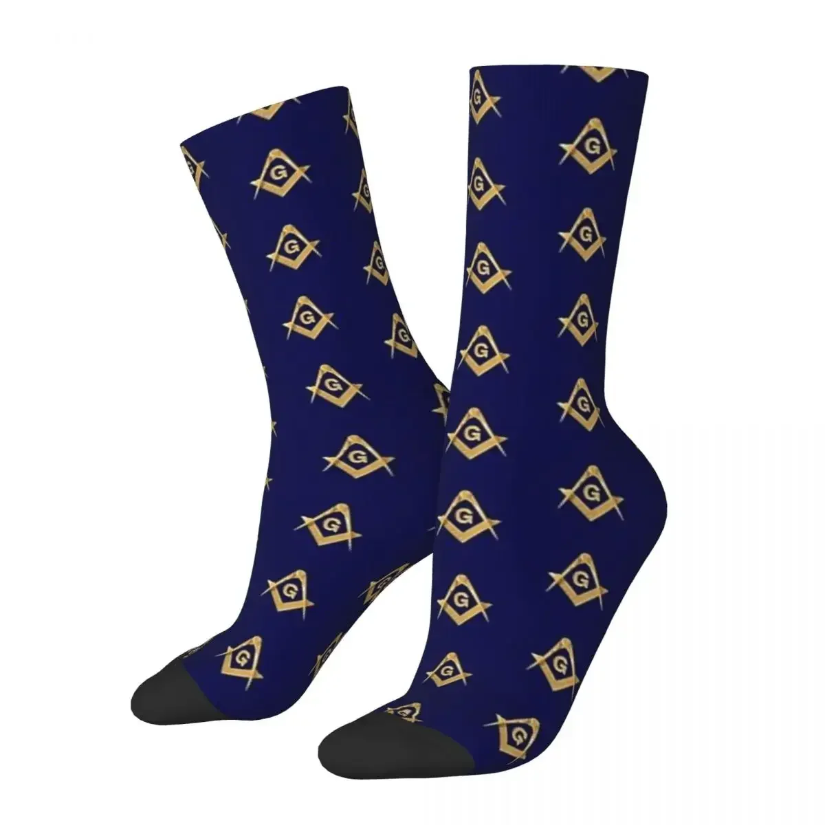 Calcetines masónicos con patrón de Freemason para hombre y mujer, Medias de color azul y dorado, absorbentes, largas, Unisex, para todas las estaciones, regalo de cumpleaños