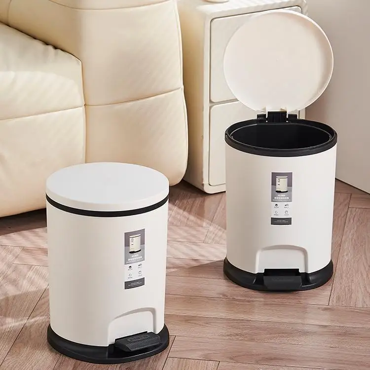 Small Household PP Material Pedal Trash Can with Lid Double Layer Inner and Outer Bucket Design for Kitchen Bathroom Office