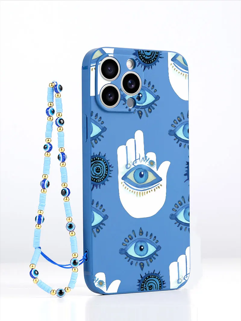 فاخر السائل سيليكون الأزرق عين الشر الحبل جراب هاتف آيفون 17 الهواء 16 15 14 زائد 13 12 11 برو ماكس X S 6 7 8 SE الغطاء الخلفي #1