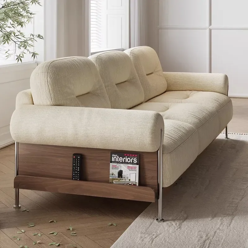 French Retro Chenille Straight Sofa Removable Washable Cover Cream Mid Century Style Compact Living Room Furniture for Small