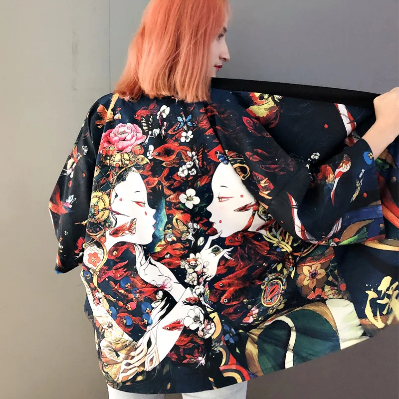 

Plus Size 4XL Japanese Kimono Cardigan Novelty Print Cosplay Shirt Blouse for Women Men Yukata Summer Beach Kimono Streetwear