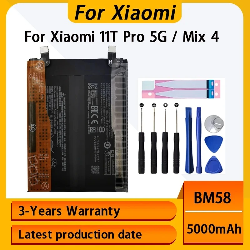 100% New 5000mAh BM58 For Xiaomi 11T Pro 5G Mix 4 Mix4 Battery Cellphone Replacement Batteries Bateria Batterij+Free Tools