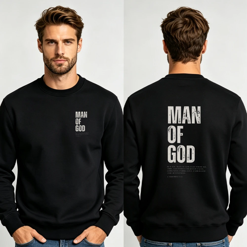Men Vintage Distressed Man of God Double Sided Crewneck Sweatshirt Christian Belief Bible Quote Casual Long Sleeve Pullover Tops