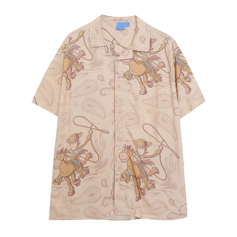 

Comfortable Cartoon Anime Cotton Blend Loose Fit Short Sleeve Shirt Home Wear Big Size Button down Soft Slimming Women's Shirt