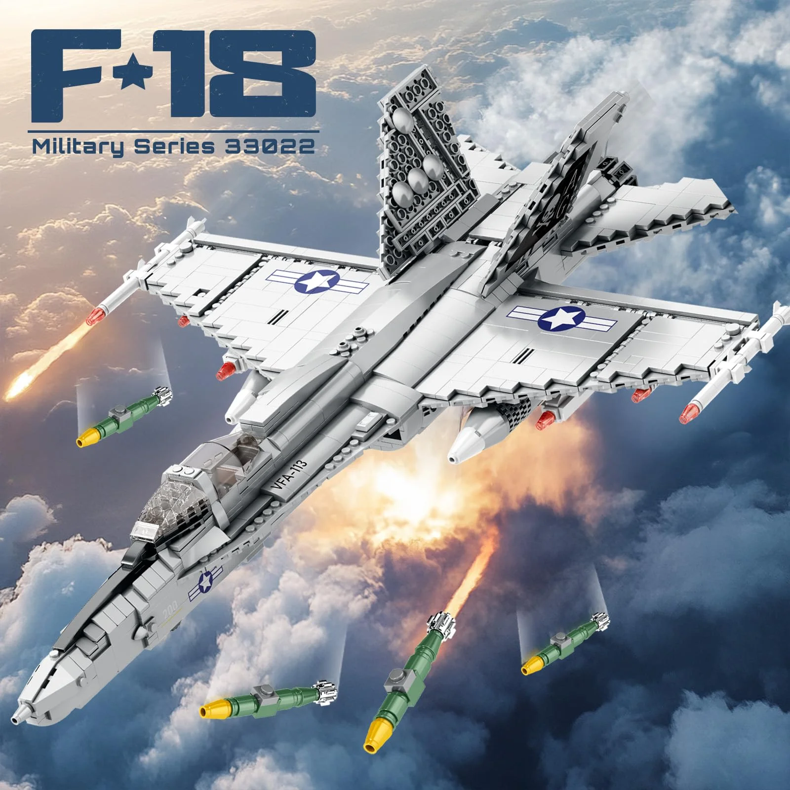 Set di blocchi da costruzione F-18 Strike Hornet Fighter, kit di costruzione Jet Fighter, regalo giocattolo militare per adulti, adolescenti 14+, 1387 pezzi