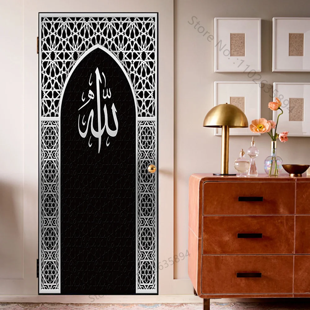 Art 3D Relief Door Sticker Muslim Mural Wallpaper Vinyl Decals Removable Room Décor Self Adhesive Wall Covers Poster for Home