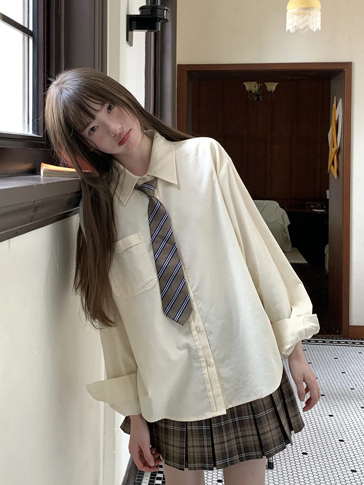 

Tokyo Annual Record JK orm irt in Cr Velvet Long Sve Loose Pure Cotton Женская irt Autumn New Sle Button up