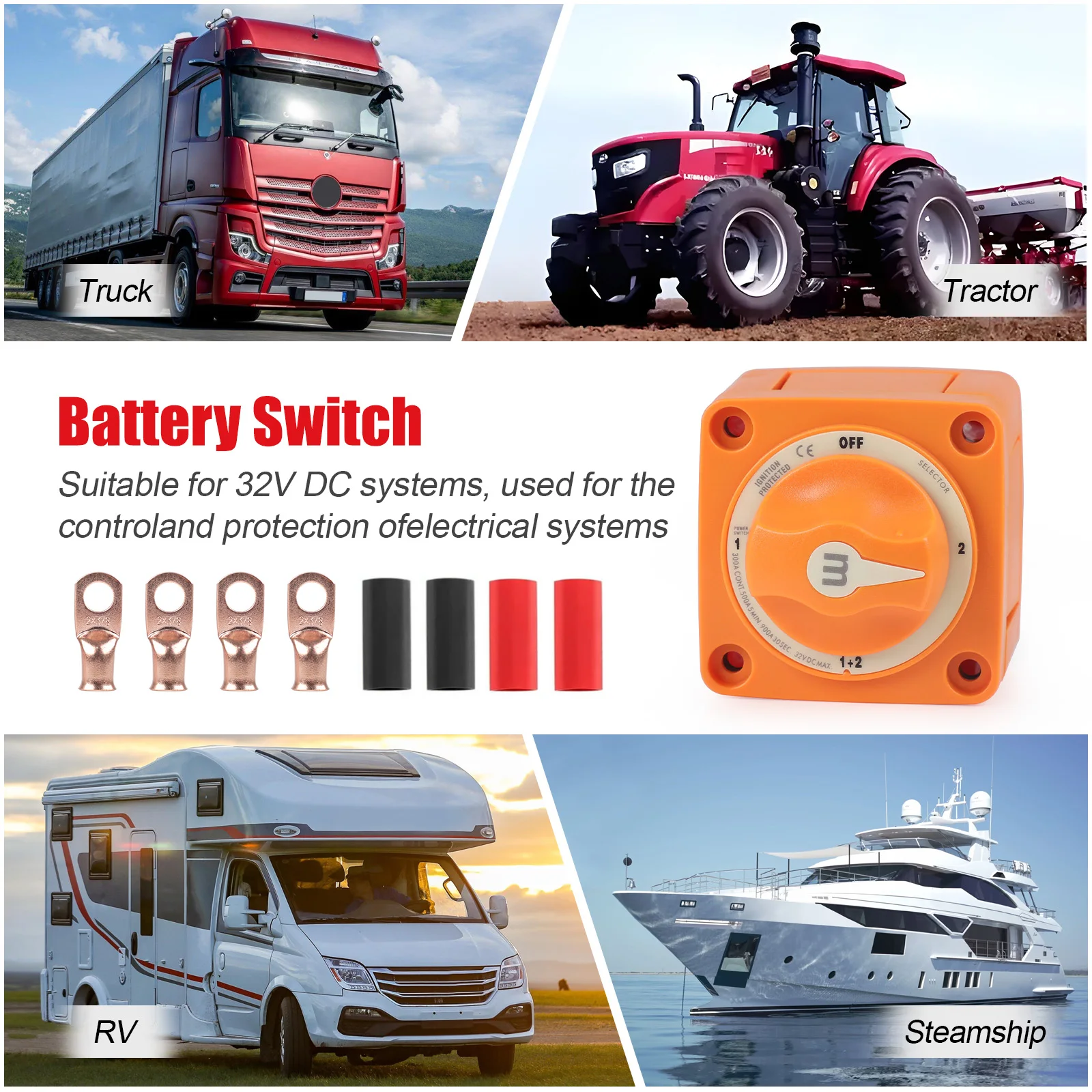 

Mass Master Switch M10 For Camper RV Marine Boat IP66 Selector 4 Position 12 24 32V DC 300A Isolator Disconnect Rotary Battery