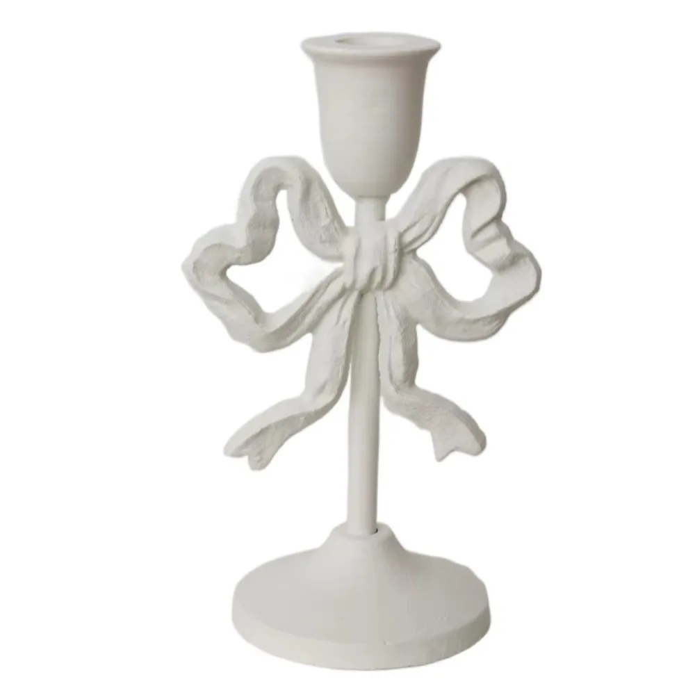 

Wrought Iron French Bow Candlestick High Footed Single Head Bowknot Candle Holder Flat Bottom Rust-proof Wedding Candle Stand